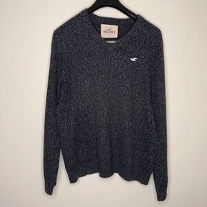 Hollister Men's Charcoal Heather Knit Sweater V Neck Long Sleeve Casual Size XL